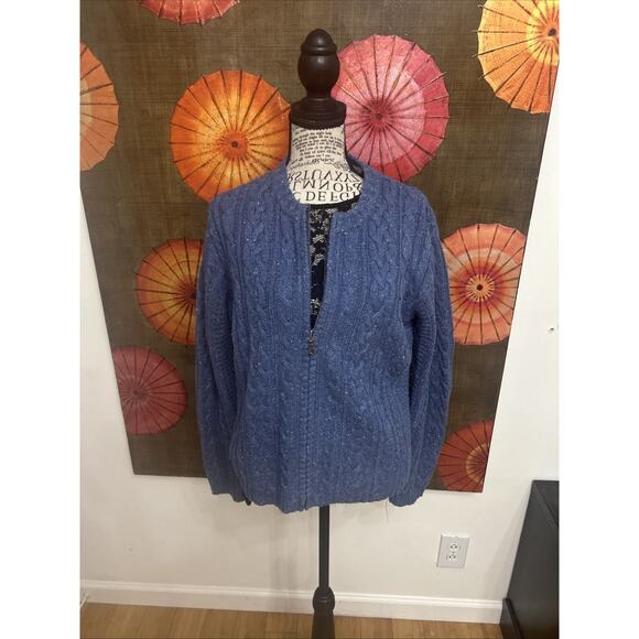 Woman’s Silk & Wool Blue Zip Up Cardigan Preppy Grandpa Grunge Sz M - Picture 1 of 8